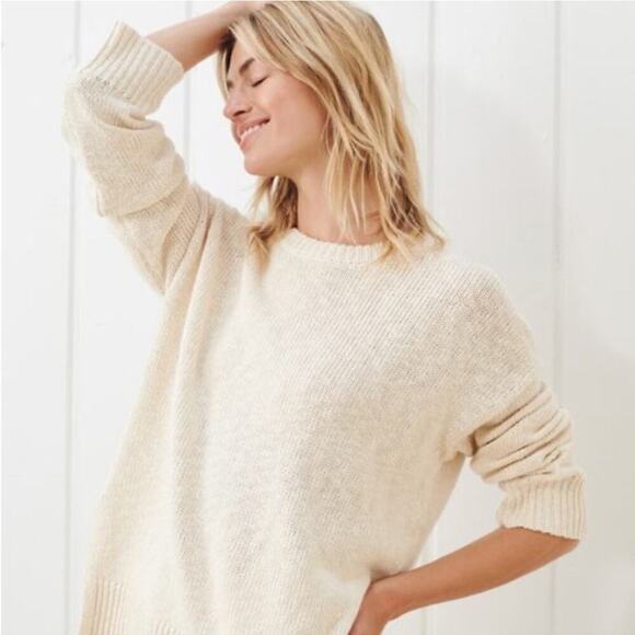 Jenni Kayne Cruise Boyfriend Sweater In Ivory Size Small Cotton Linen - Picture 5 of 13